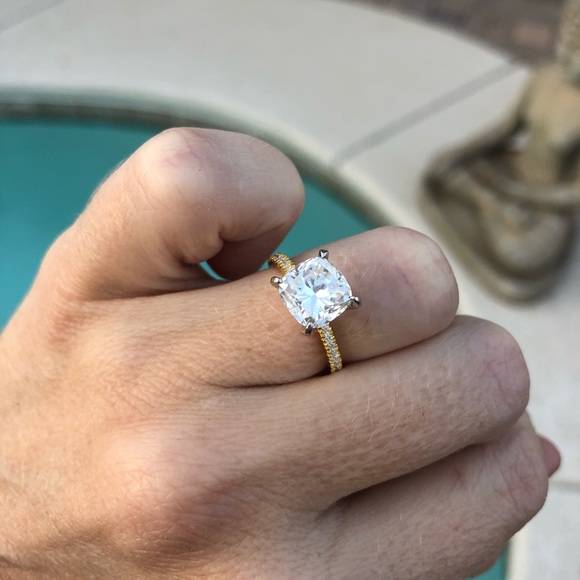 3ct Cushion Cut D, VVS1 Moissanite Pave Ring - Picture 6 of 15